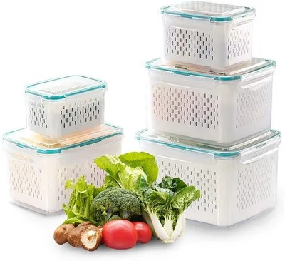 Image de Lot de 5 bacs de rangement pour réfrigérateur, sans BPA, pour fruits et légumes, 17,8 l