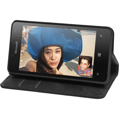 Produktbild von PhoneNatic Kunst-Lederhülle kompatibel mit Microsoft Lumia 430 Dual - Book-Case schwarz Cover