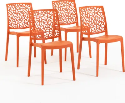 Immagine prodotto di set di 4 sedie impilabili in polipropilene con fibre di vetro per uso esterno e giardino, bar e ristorante, cucina design moderno - ANNA - Papaya