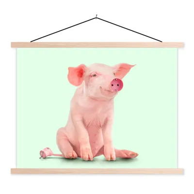 Produktbild von MuchoWow® Textilposter Schwein - Rosa - Sockel - Tiere 60x45 cm mit holzfarbenen Rahmen - Bild