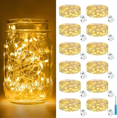 Productafbeelding van Btfarm 12 stuks/3 modi LED lichtketting met batterij - Set van 12 - 2 m 20 LED mini lichtketting voor feest - Kerstmis