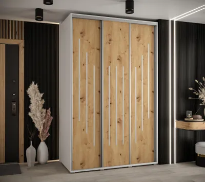 Obrázek produktu pro Šatní skříň YVONA 8 - 150/60 cm, bílá / dub artisan / stříbrná