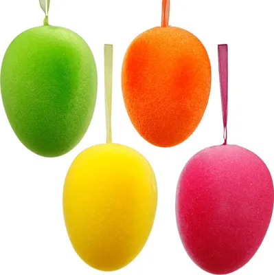 Produktbild von Bunte beflockte Ostereier zum Hängen, Frühlingsdeko, Schmuckeier für Osterstrauß, 8er-Set, 8 Stück