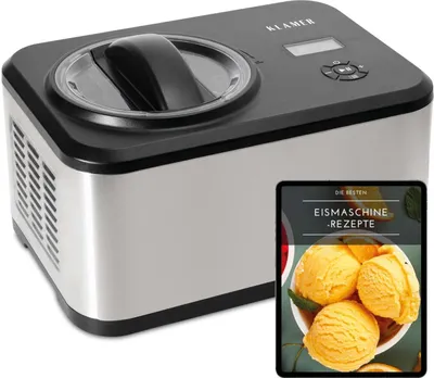 Produktbild von KLAMER Eismaschine 1,5L, 120 W Eiscrememaschine aus Edelstahl mit Kühlfunktion, hausgemachtes Speiseeis mit selbstkühlendem Kompressor