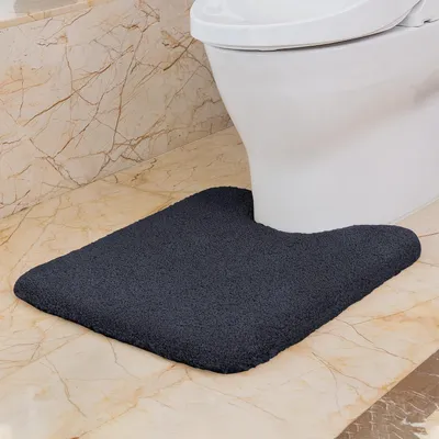 Produktbild von Badezimmerteppich - 50 x 60 cm - Mit Aussparung - Mikrofaser - Rutschfest - Maschinenwaschbar - Schwarz