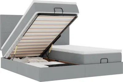 Image de vidaXL Lit ottoman avec matelas gris clair 180x200 cm Tissu