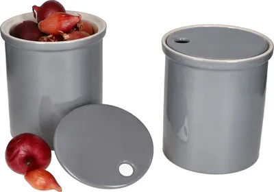 Produktbild von 2x Oskar Vorratsdose M in Grau Zwiebeltopf mit Deckel Aufbewahrungsbox Ton