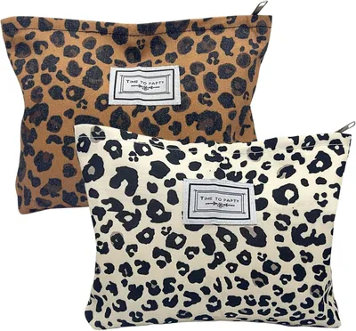 Imagen del producto de Estuche de cosméticos con estampado de leopardo, 2 unidades, 25x20x6 cm, ideal para viajes