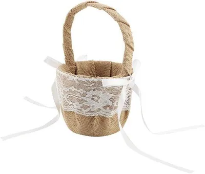 Image de Panier à fleurs en lin, blanc, fleurs artificielles, panier pour petite fille