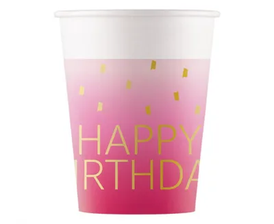 Produktbild von 8 Becher Happy Birthday rosa & gold