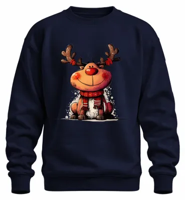 Immagine prodotto di Natale Carino Renna Rudolph Sciarpa Regalo Bambini Unisex Felpa Pullover, Navy, XXL