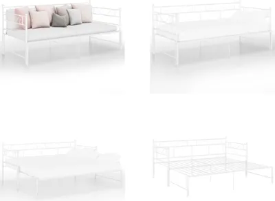 Zdjęcie produktu dla vidaXL Wysuwana sofa rozkładana biała metalowa 90x200 cm - Rama sofy rozkładanej - Rama sofy rozkładanej - Rama sofy rozkładanej - Sofa z wysuwanym łóżkiem