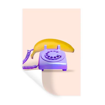 Produktbild von MuchoWow® Wandtattoo Wandsticker Wandaufkleber Banane - Telefon - Lila - Gelb 40x60 cm Selbstklebend und Repositionierbar - Wierderverwendbar - Selbstklebend