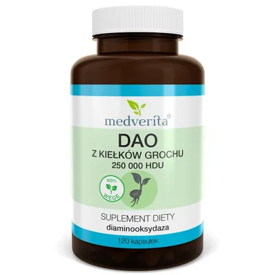 Produktbild von Medverita DAO Diaminoxidase aus Erbsensprossen 250.000 HDU – 120 Kapseln | Histamin-Abbau | Vegan & Vegetarisch