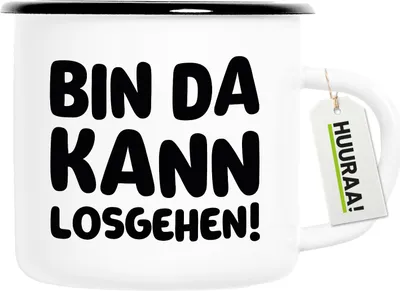 Produktbild von Huuraa Emaille Tasse Bin da  kann losgehen 300ml Vintage Campingbecher Geschenkidee