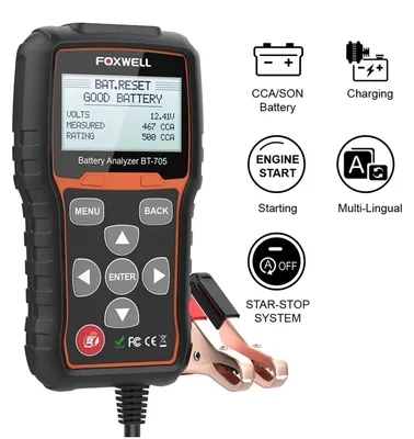 Immagine prodotto di Tester per batterie auto - Accutester - Tester per batterie - Tester per sistemi di carica - Verificatore per sistemi di avviamento - 12V e 24V