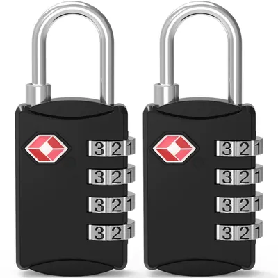 Productafbeelding van TSA bagagesloten, 2 stuks, 4-cijferig cijferslot, zinklegering, zwart, geschikt voor koffers, kluisjes, rugzakken