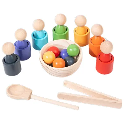 Produktbild von Lernspielzeuge, Regenbogen Bälle in Tassen, Montessori Spielzeug für Kleinkinder, für 1 2 3Jahr, Vorschule, Holzspiele zum Lernen, Farbsortieren
