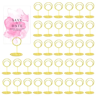 Image de Supports de cartes de table - Lot de 36 avec pinces pour photos et menus - Doré - Supports de cartes de table pour les tables