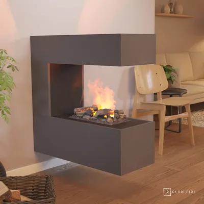 Produktbild von GLOW FIRE Elektrokamin 'Schiller Wandkamin' | Wasserdampf Kamin mit OMC 400 inkl. Holz in grau als Raumteiler | HxBxT: 90x90x37 cm