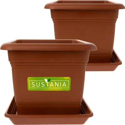 Produktbild von Eckige Pflanzkübel 28x28cm Terracotta 2er-Set mit Drainagesystem robust