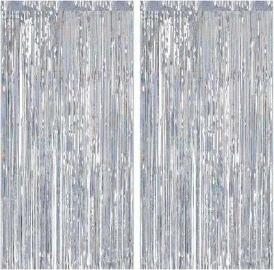 Produktbild von Famanu Lametta-Gardine Silber - Glitzernde Hintergrunddekoration für Feste