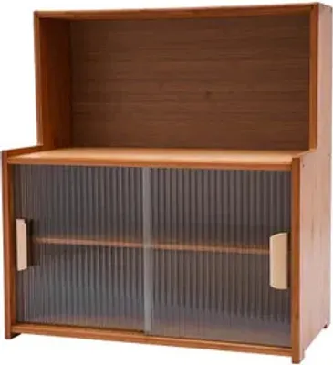 Produktbild von Holz Aufbewahrungsschrank mit Glasschiebetür 55*28*61cm Wohnzimmer Schlafzimmer (Dunkelbraun)