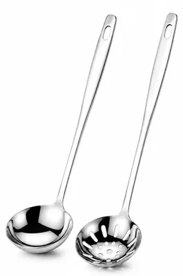 Küchenlöffel-Set aus Edelstahl, 2 Stück, 27 cm, spülmaschinengeeignet