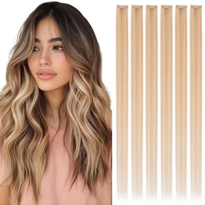 Productafbeelding van Haarverlengingen, clip-in, echt haar, blond, 40 cm, 6 stuks, Remy haar, 40 gram, balayage, #18/613