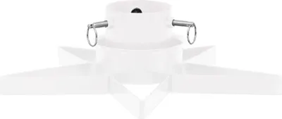 A white Christmas tree stand with a star-shaped base.
