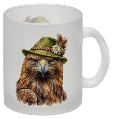 Produktbild von Steinadler mit alpenländischem Trachtenhut Glas Tasse
