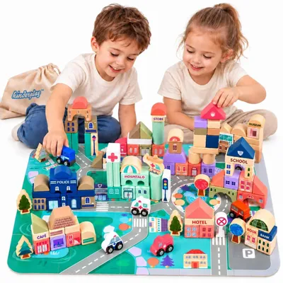 Productafbeelding van Set 115: Educatieve blokken, bouwstenen, houten blokken, bouwstenen voor kinderen, vanaf 3 jaar, houten blokken, bouwstenen, hout, houten blokken, vanaf 3 jaar