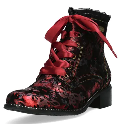 Produktbild von Laura Vita Damen Stiefelette mit Schmetterlingsmuster & Satinbändern Emcmao 05, Größe:40 EU, Farbe:Rot