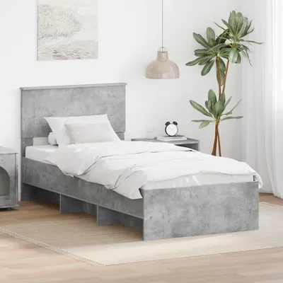 Image de Lit simple - Structure en bois composite, coloris gris béton, dimensions 75 x 190 cm