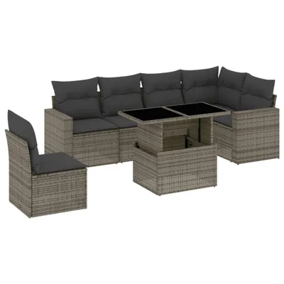 Produktbild von 7-tlg. Garten-Sofagarnitur mit Kissen Grau Poly Rattan