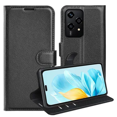 Image de Étui pour smartphone Honor 200 Lite, noir, en simili cuir, type livre