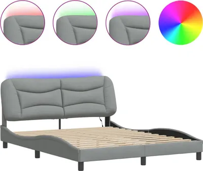Produktbild von vidaXL Bettgestell mit LED ohne Matratze "Hvar" Hellgrau 160x200 cm Stoff