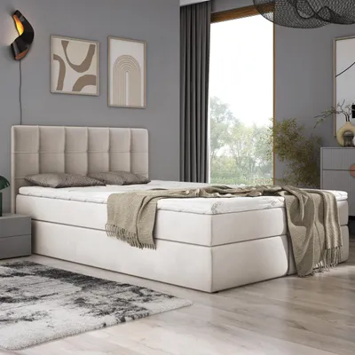 Produktbild von Boxspringbett 200x200 Adelle mit Bettkästen mit Bonell Matratze mit Topper H3 Komplett-Set Doppelbett Polsterbett BEIGE velvet