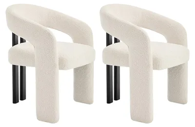 Produktbild von 2er-Set Stühle mit Armlehnen aus Bouclé-Stoff und schwarzem Hevea-Holz - Weiß NORETI