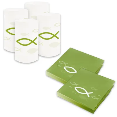 Produktbild von itenga 6x Windlicht + 40x Servietten - Fisch - frühlingsgrün weiß