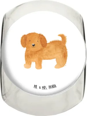Produktbild von Mr. & Mrs. Panda keksdose glas Hund Flauschig L 870ml - Weiß - Geschenk, Vorratsdose, Hundemotiv, glasbehälter, Vorratsbehälter, Kaffeedose, Bonboniere, Bonbonglas, Hunde