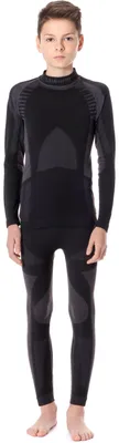 Produktbild von Ladeheid Kinder Mädchen Jungen Funktionsunterwäsche Set Langarm Shirt Lange Unterhose Thermoaktiv LASS0006 (Schwarz/Silber, 122-128)