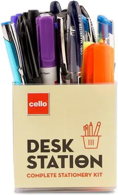 Produktbild von Famanu Bürozubehör Set 23-teilig - Kugelschreiber, Marker und Briefpapier mit Stifthalter für Büro und Zuhause