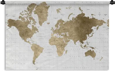 Produktbild von MuchoWow® Wandteppich Wandbehang Weltkarte - Gold - Glitter 120x80 cm Tapisserie Dekoration Wandtuch - Wanddekorationen - Wandtücher