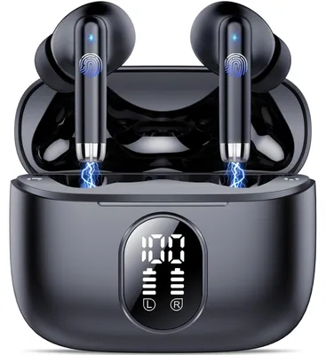 Productafbeelding van Oortjes draadloos - Bluetooth 5.4 - ENC ruisonderdrukking - 40 uur speeltijd - Met oplaadcase en draagkoord