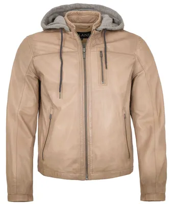 Produktbild von Jilani - Herren Lederjacke Kapuze Lammnappa beige : 48