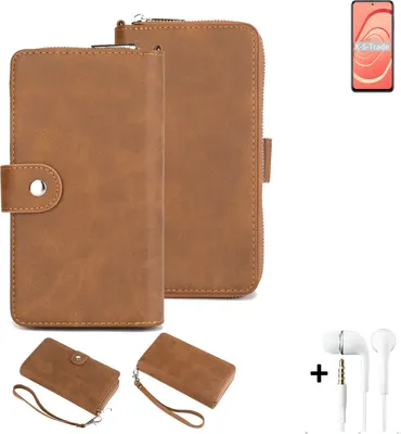Produktbild von K-S-Trade Handy Schutz Hülle kompatibel mit Xiaomi Redmi Note 10 + Kopfhörer Portemonnee Tasche Wallet-Case Bookstyle-Etui braun (1x)