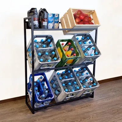 Produktbild von Getränkekisten-Regal aus Metall, B 90 cm, Schwarz