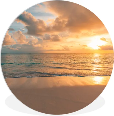 Produktbild von MuchoWow® Rundes Wandbild - Runde Bilder Strand - Sommer - Sonnenuntergang - Wolken - Meer Ø 60 cm Kreis Wanddekoration Kunststoff - Wandkreis - Wandschmuck - Wand Kreis - Das Schlafzimmer - Die Bilder - Wandmalerei - Kunst für das Haus - das Plastik