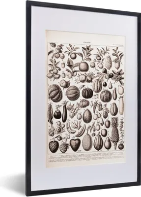 Produktbild von MuchoWow® Gerahmtes Poster Obst - Lebensmittel - Schwarz - Weiß 40x60 cm - Poster mit Schwarzem Bilderrahmen Wandposter Rahmen Foto Bilder - Poster in Rahmen